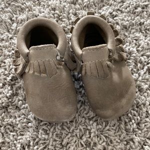Grey freshly picked moccasins